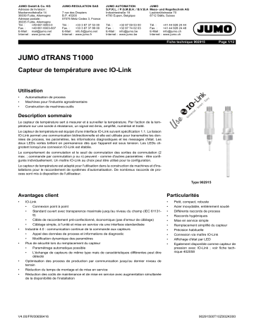 JUMO dTRANS T1000 Temperature Sensor Fiche technique | Fixfr