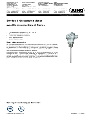 JUMO Screw-In RTD Probe Fiche technique | Fixfr