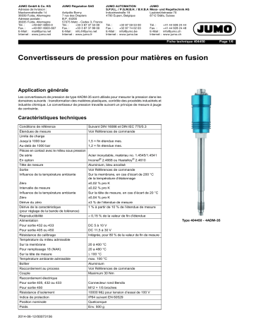 JUMO 404450 Melt Pressure Transmitter Fiche technique | Fixfr