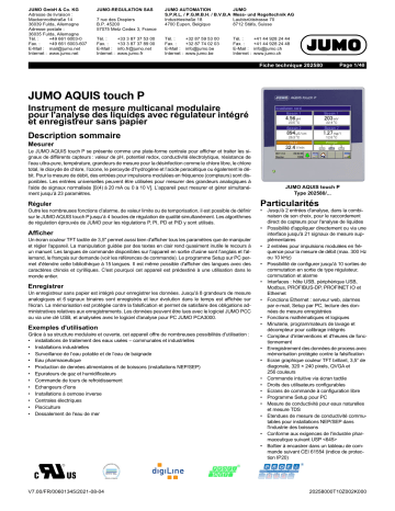 JUMO AQUIS touch P Modular Multichannel Measuring Device for Liquid Analysis Fiche technique | Fixfr