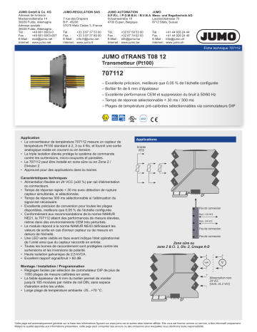 JUMO 707101/02/11/12/13/14/31/33/37 Temperature Transmitter Series 6 mm Fiche technique | Fixfr