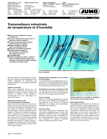 JUMO 907023 Temperature and Humidity Sensor Fiche technique | Fixfr