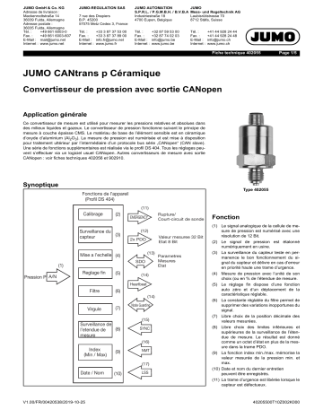 JUMO CANtrans p Ceramic Pressure Transmitter Fiche technique | Fixfr