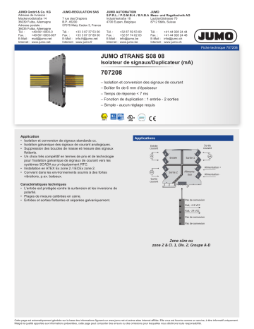 JUMO 707203/04/05/08/09/17/18/85/86 Signal and Isolating Converter Series 6 mm Fiche technique | Fixfr