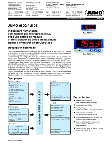 JUMO 701530 di32 / di08 Digital microprocessor indicator Fiche technique | Fixfr