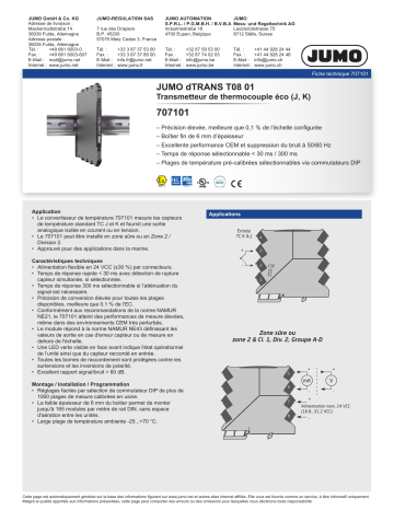 JUMO 707101/02/11/12/13/14/31/33/37 Temperature Transmitter Series 6 mm Fiche technique | Fixfr