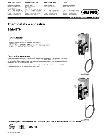 JUMO 602010 Panel-Mounted Thermostats, ETH Sery Fiche technique | Fixfr