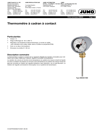 JUMO 60.8540 Contact dial thermometer Fiche technique | Fixfr