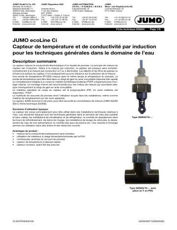 JUMO 202943 Inductive Conductivity and Temperature Sensor Fiche technique | Fixfr