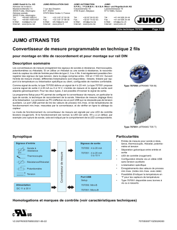 JUMO 707050 Programmable Two-Wire Transmitter Fiche technique | Fixfr