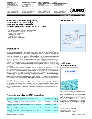 JUMO Platinum-Chip Sensor Fiche technique | Fixfr