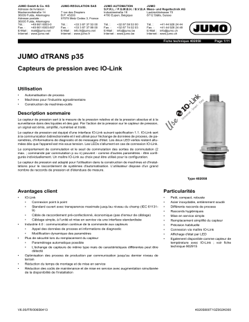 JUMO dTRANS p35 Pressure Sensor Fiche technique | Fixfr