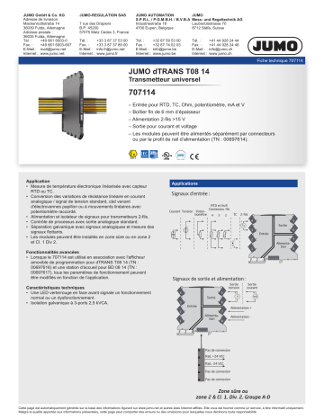 JUMO 707101/02/11/12/13/14/31/33/37 Temperature Transmitter Series 6 mm Fiche technique | Fixfr