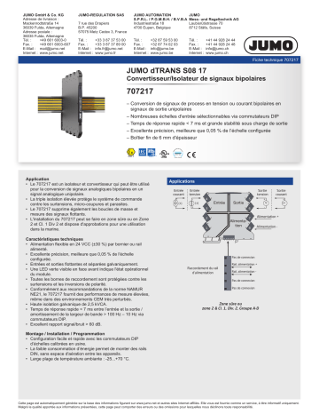 JUMO 707203/04/05/08/09/17/18/85/86 Signal and Isolating Converter Series 6 mm Fiche technique | Fixfr