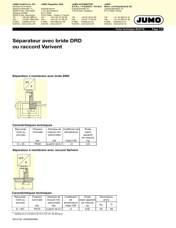 JUMO Pressure Separator Fiche technique | Fixfr