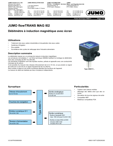 JUMO 406011 Electromagnetic Flowmeter Fiche technique | Fixfr