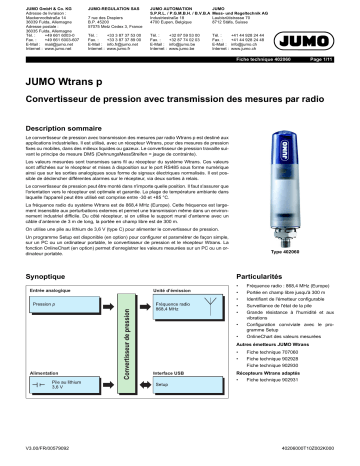 JUMO Wtrans p Pressure Transmitter Fiche technique | Fixfr