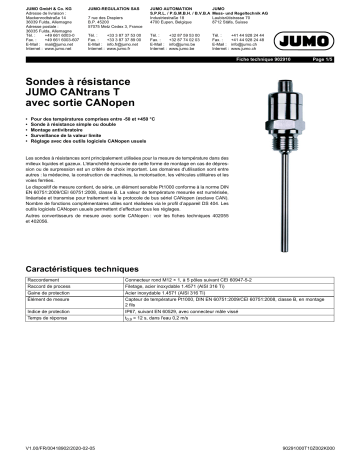 JUMO CANtrans T RTD Probe Fiche technique | Fixfr