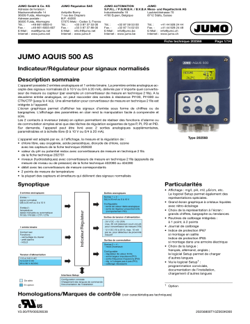 JUMO Aquis 500 AS Display Device / Controller for Standard Signal Fiche technique | Fixfr