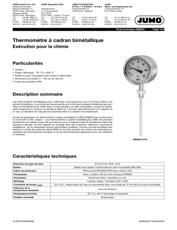 JUMO 60.8003 Dial thermometer, chemistry version Fiche technique | Fixfr