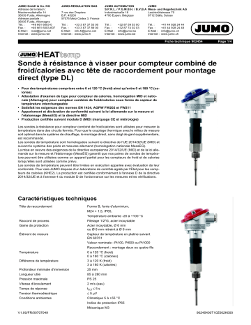 JUMO HEATtemp Probe for Combined Cold/Heat Meter Fiche technique | Fixfr