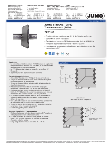 JUMO 707101/02/11/12/13/14/31/33/37 Temperature Transmitter Series 6 mm Fiche technique | Fixfr