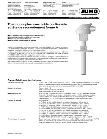 JUMO Push-in Thermocouple Fiche technique | Fixfr