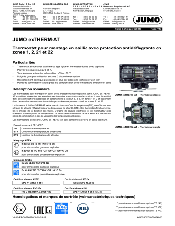 JUMO 605055 Explosion-Protected Surface-Mounted Thermostat Fiche technique | Fixfr