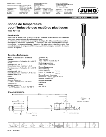 JUMO 404452 Temperature probe Fiche technique | Fixfr