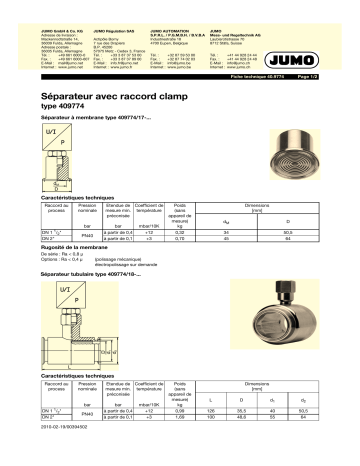 JUMO Pressure Separator Fiche technique | Fixfr