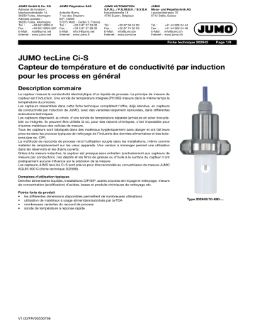 JUMO 202942 Inductive Conductivity and Temperature Sensor Fiche technique | Fixfr