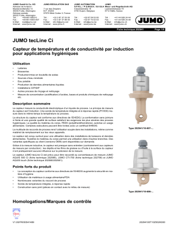 JUMO 202941 Inductive Conductivity and Temperature Sensor Fiche technique | Fixfr