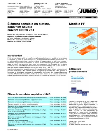 JUMO 906023 Platinum-foil temperature sensor Fiche technique | Fixfr