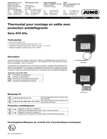 JUMO 605051 Explosion-protected surface-mounting thermostat Fiche technique | Fixfr