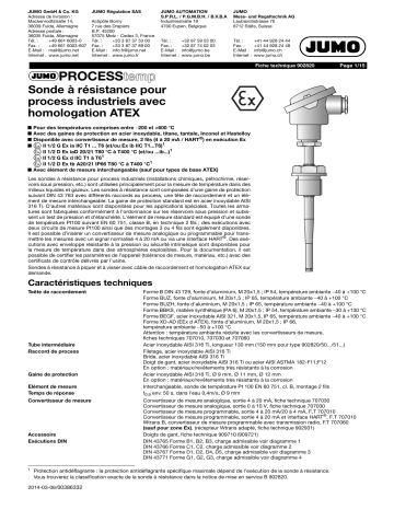 JUMO PROCESStemp RTD Probe for Process Technology Fiche technique | Fixfr