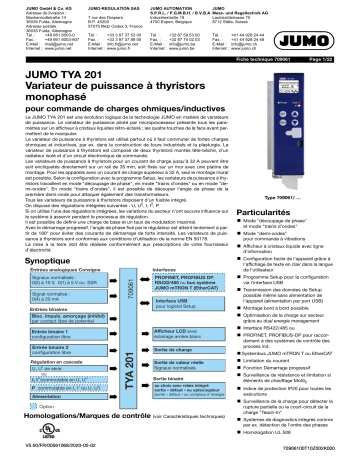 JUMO 709061 Single-Phase Thyristor Power Controller Fiche technique | Fixfr