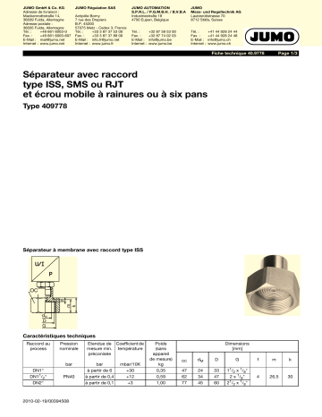 JUMO Pressure Separator Fiche technique | Fixfr