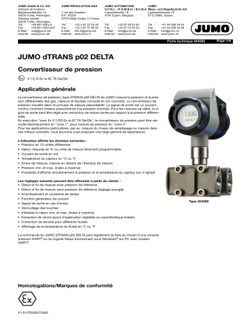 JUMO dTRANS p02 DELTA Pressure Transmitter Fiche technique | Fixfr