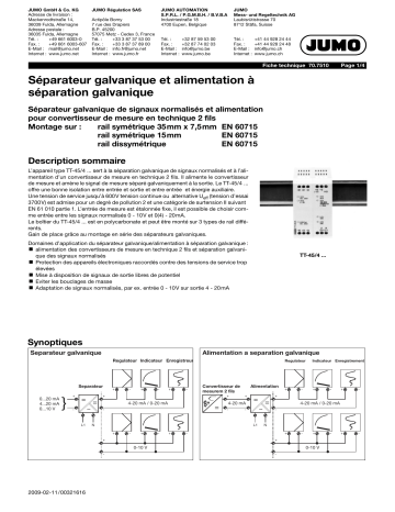 JUMO 707510 Isolating amplifier / supply isolator Fiche technique | Fixfr