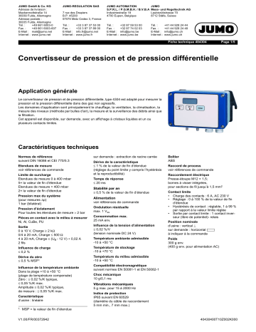 JUMO 404304 Pressure and Differential Pressure Transmitter Fiche technique | Fixfr