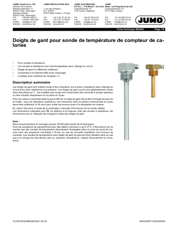 JUMO 902440 Thermowell Fiche technique | Fixfr