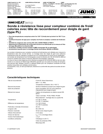 JUMO HEATtemp Probes for Combined Cold and Heat Meter Fiche technique | Fixfr