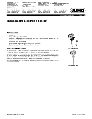 JUMO 60.8520 Contact dial thermometer Fiche technique | Fixfr