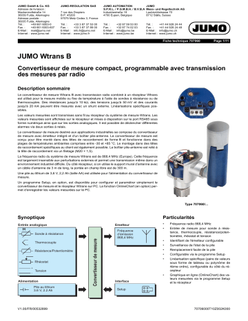 JUMO Wtrans B Programmable Head Transmitter Fiche technique | Fixfr