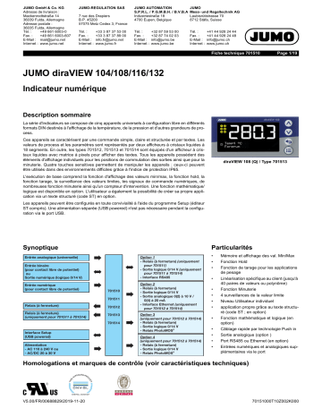 JUMO diraVIEW 104/108/116/132 Digital Indicator Fiche technique | Fixfr