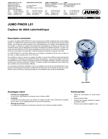 JUMO 406040 Calorimetric Flow Sensor Fiche technique | Fixfr