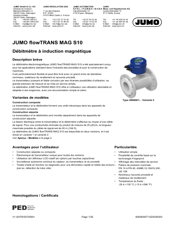 JUMO 406060 Electromagnetic Flowmeter Fiche technique | Fixfr