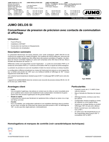 JUMO DELOS SI Precision Pressure Transmitter Fiche technique | Fixfr