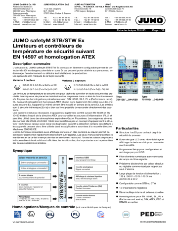 JUMO safetyM STB/STW Ex Limiter/Monitor According Fiche technique | Fixfr