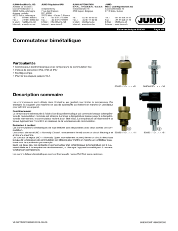 JUMO 608301 Bimetal Temperature Switch Fiche technique | Fixfr